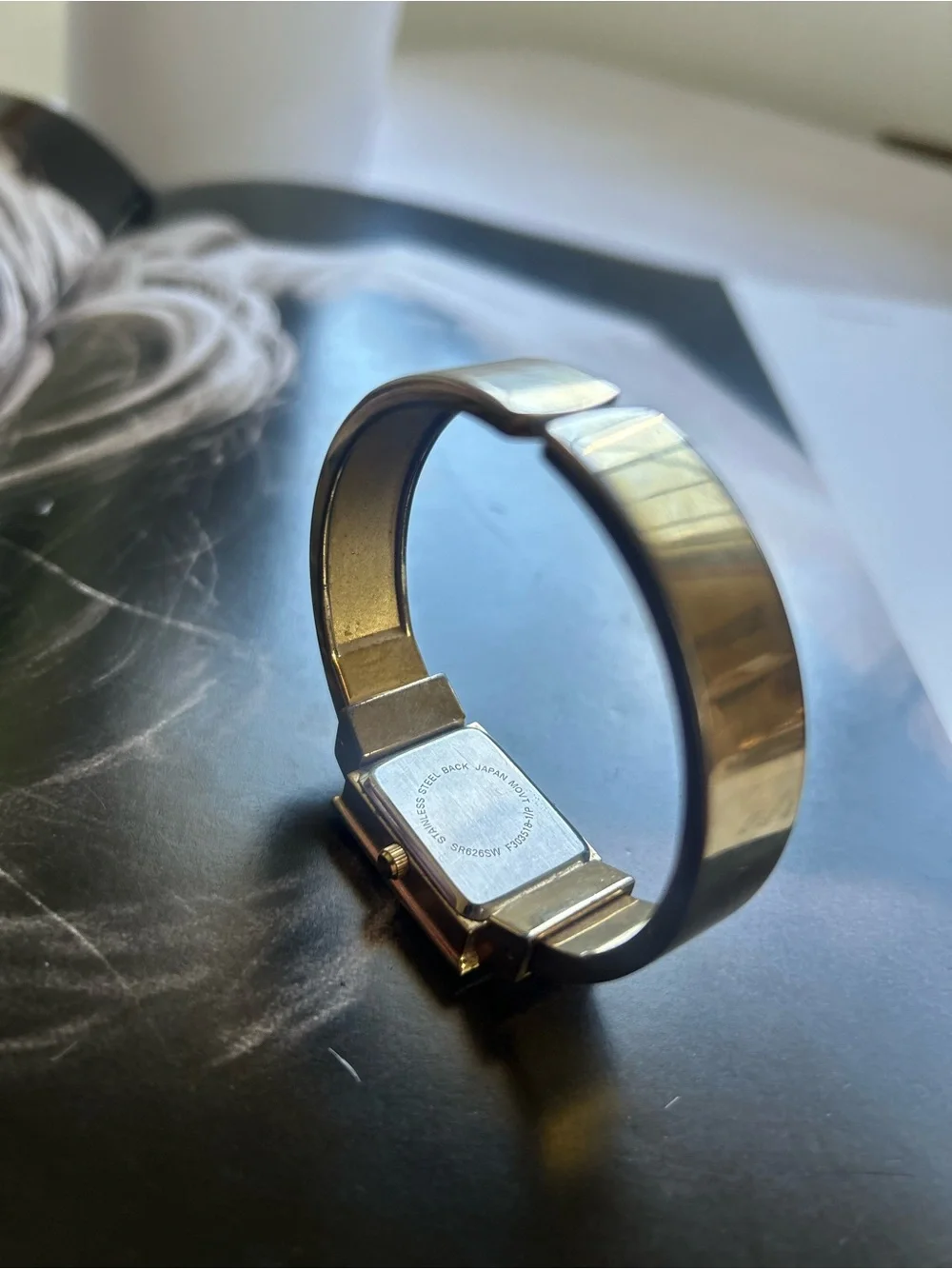 Gold Tone Rectangular Face Bracelet Watch